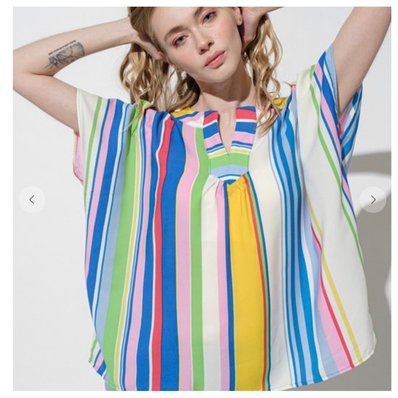 37 Boho Multi Color Loose Fit V-neck Blouse - Picture 4 of 6